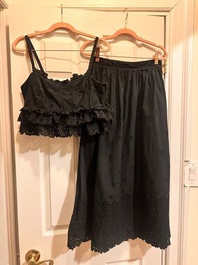 Ulla Johnson Clarissa top and skirt set eyelet embroidered black size 4 small